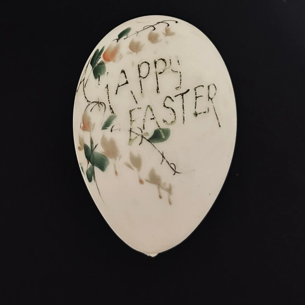 Late 1800’s Victorian Hand Blown, Hand Painted Milk Glass “ A Happy Easter “ Egg